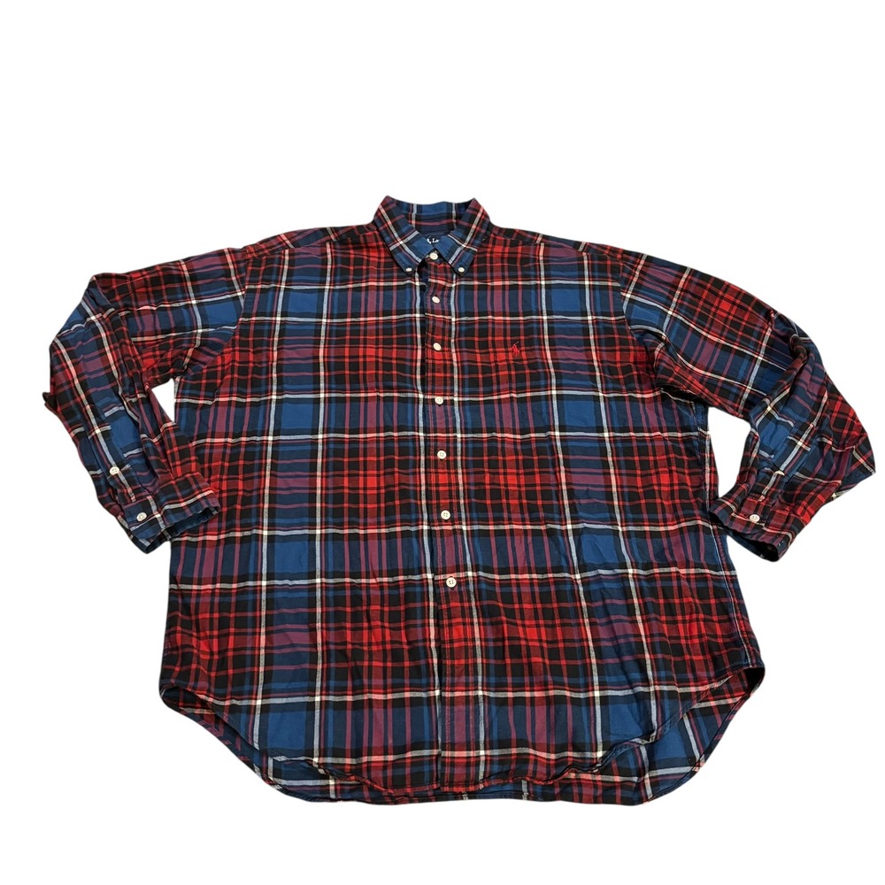 Ralph Lauren Blaire Mens Large Plaid Button Down Shirt Blue Red Cotton Btg